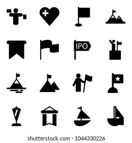Solid vector icon set - traffic controller vector, heart, flag, attainment, ipo, win, mountain, pennant, sailboat toy