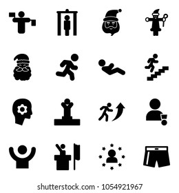 Solid vector icon set - traffic controller vector, metal detector gate, santa claus, run, abdominal muscles, career, brain work, winner, success, speaker, star man, swimsuit