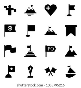 Solid vector icon set - traffic controller vector, mountains, heart, flag, dollar, attainment, pyramid, ipo, mountain, pennant, flags cross, sailboat toy