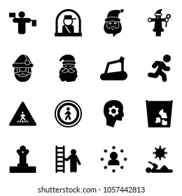 Solid vector icon set - traffic controller vector, officer window, santa claus, treadmill, run, pedestrian road sign, no, brain work, garbage, winner, opportunity, star man, reading