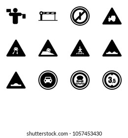 Solid vector icon set - traffic controller vector, barrier, no parkin odd, tractor way road sign, slippery, steep roadside, pedestrian, rough, artificial unevenness, car, dangerous cargo