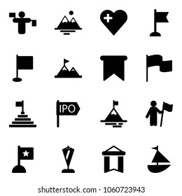 Solid vector icon set - traffic controller vector, mountains, heart, flag, attainment, pyramid, ipo, mountain, win, pennant, sailboat toy