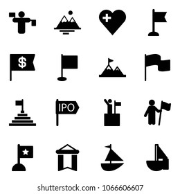 Solid vector icon set - traffic controller vector, mountains, heart, flag, dollar, attainment, pyramid, ipo, win, pennant, sailboat toy