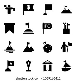 Solid vector icon set - traffic controller vector, dollar flag, attainment, pyramid, ipo, win, mountain, moon, pennant, sailboat toy