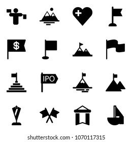 Solid vector icon set - traffic controller vector, mountains, heart, flag, dollar, attainment, pyramid, ipo, mountain, pennant, flags cross, sailboat toy