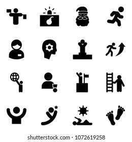 Solid vector icon set - traffic controller vector, terrorism, santa claus, run, manager, brain work, winner, career, world, win, opportunity, success, flying man, reading, feet