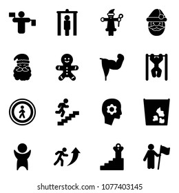 Solid vector icon set - traffic controller vector, metal detector gate, santa claus, cake man, power hand, pull ups, no pedestrian road sign, career, brain work, garbage, success, win