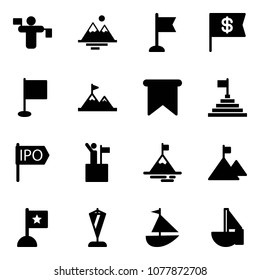 Solid vector icon set - traffic controller vector, mountains, flag, dollar, attainment, pyramid, ipo, win, mountain, pennant, sailboat toy