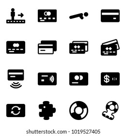 Solid vector icon set - travolator vector, credit card, push ups, tap pay, exchange, puzzle, circle chart, teethers