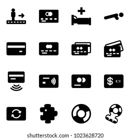 Solid vector icon set - travolator vector, credit card, hospital bed, push ups, tap pay, exchange, puzzle, circle chart, teethers