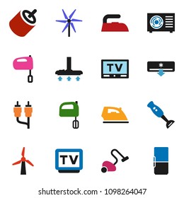 solid vector icon set - vacuum cleaner vector, iron, mixer, blender, tv, rca, windmill, air conditioner, air condition, fridge