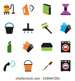 solid vector icon set - vacuum cleaner vector, bucket, sponge, car fetlock, steaming, washer, washing powder, cleaning agent, rubber glove