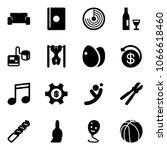 Solid vector icon set - vip waiting area vector, passport, radar, wine, tonometer, pull ups, eggs, money back, music, managemet, flying man, bolt cutter, drill, brush, balloon smile, basketball