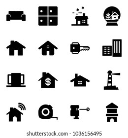 Solid vector icon set - vip waiting area vector, baggage room, house, snowball, home, key, building, doors, dollar, lighthouse, wireless, measuring tape, laser lever, toy block