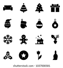 Solid vector icon set - vip waiting area vector, christmas tree, gift, santa claus, glove, ball, snowflake, cake man, house, holly, star medal, tulip, brush