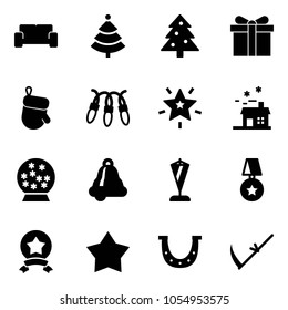 Solid vector icon set - vip waiting area vector, christmas tree, gift, glove, garland, star, house, snowball, bell, pennant, medal, luck, scythe