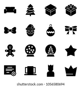 Solid vector icon set - vip waiting area vector, christmas tree, gift, bow, santa claus, ball, cake man, snowball, star medal, certificate, doors, king, crown