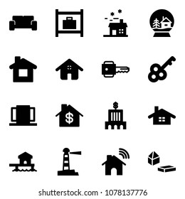 Solid vector icon set - vip waiting area vector, baggage room, house, snowball, home, key, doors, dollar, bank building, bungalow, lighthouse, wireless, constructor blocks