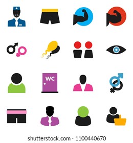 solid vector icon set - water closet vector, manager, muscule hand, shorts, eye, gender sign, sperm, doctor, user, consumer, customer