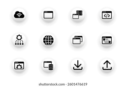Solid vector icon set with website, internet, web data, web design icons.