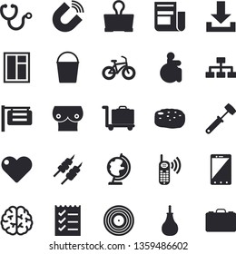 Solid vector icon set - window flat vector, meat hammer, shashlik, cutlet, bucketful, magnet, signboard, phone call, news, disabled, stethoscope, breast, to do list, classification, brain, bicycle