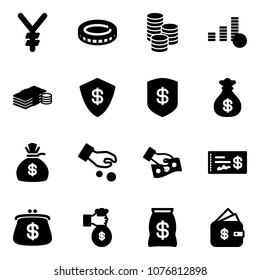 Solid vector icon set - yen vector, coin, cash, safe, money bag, investment, pay, check, purse, rich, finance management