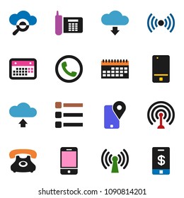 Solid Vector Icon Sett - Phone Vector, Traking, Calendar, Antenna, Mobile, Cloud Glass, Menu, Upload, Download, Wireless, Tap Pay