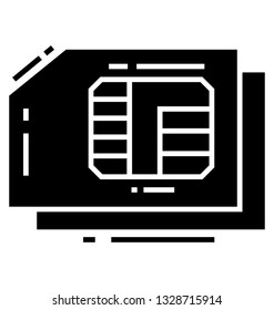 Solid vector icon of sim card.