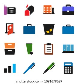solid vector iconset - trash bin vector, shining window, case, pen, archive, phone, clipboard, sorting, medical room, apartments, mailbox, calculator