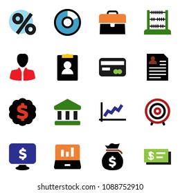 solid vector ixon set - abacus vector, bank, graph, pie, laptop, money bag, manager, case, target, dollar medal, personal information, monitor, credit card, percent, check