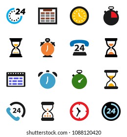 solid vector ixon set - alarm clock vector, schedule, sand, stopwatch, phone 24, hour