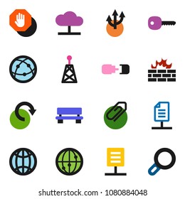 solid vector ixon set - antenna vector, internet, cloud network, firewall, bench, redo, globe, route arrow, connection, document, attachment, key, stop, magnifier