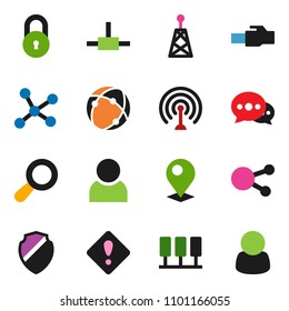 solid vector ixon set - antenna vector, social media, connect, connection, network, server, shield, lan connector, message, lock, user, attention sign, pin, magnifier, customer