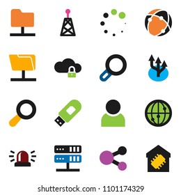 solid vector ixon set - antenna vector, internet, connection, network folder, server, cloud lock, usb modem, share, loading, route arrow, user, magnifier, siren, smart home