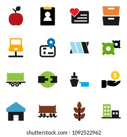 solid vector ixon set - apple fruit vector, archive, investment, personal information, any currency, cereals, heart monitor, navigator, Railway carriage, truck trailer, port, bandage, home