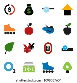 solid vector ixon set - apple fruit vector, leaf, exchange, money bag, arrow up, yen sign, stadium, roller Skates, oxygen, eye doctor hat, pond, tree