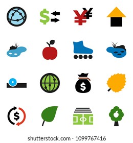 solid vector ixon set - apple fruit vector, leaf, exchange, money bag, arrow up, yen sign, stadium, roller Skates, internet, eye doctor hat, pond, tree