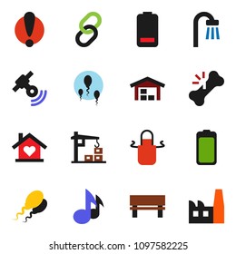 solid vector ixon set - apron vector, music, attention, satellitie, link, battery, broken bone, sperm, bench, barn, bath, love home, construction crane, factory