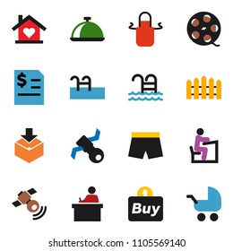 solid vector ixon set - apron vector, dish, student, annual report, shorts, pool, satellite, package, film spool, satellitie, fence, love home, buy, baby stroller