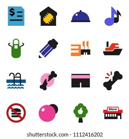 solid vector ixon set - apron vector, dish, pencil, music, annual report, fitball, shorts, pool, no fastfood, ship, broken bone, fruit tree, smart home, mall