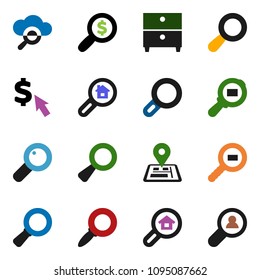 solid vector ixon set - archive vector, magnifier, money search, dollar cursor, navigator, cargo, cloud glass, estate, client