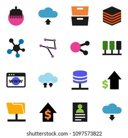 solid vector ixon set - archive vector, personal information, dollar growth, social media, network, server, folder, cloud exchange, big data, browser, lan connector, upload, download