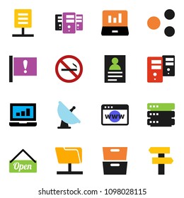 solid vector ixon set - archive vector, personal information, laptop graph, no smoking, attention, satellite antenna, network folder, big data, server, browser, share, document, open, signpost