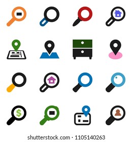 solid vector ixon set - archive vector, magnifier, money search, navigator, map pin, cargo, estate, client