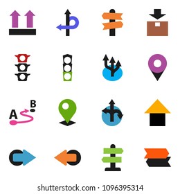 solid vector ixon set - arrow up vector, route, signpost, traffic light, top sign, package, pin