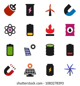 solid vector ixon set - atom vector, magnet, enegry drink, flammable, oil barrel, battery, rca, solar panel, windmill