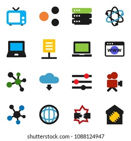 solid vector ixon set - atom vector, notebook pc, world, molecule, tv, video camera, social media, disconnection, big data, browser, equalizer, share, cloud download, network document, smart home