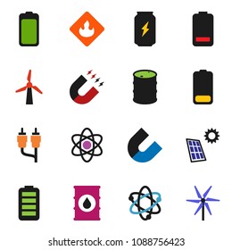 solid vector ixon set - atom vector, magnet, enegry drink, flammable, oil barrel, battery, rca, solar panel, windmill