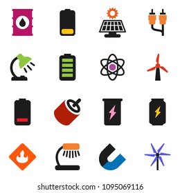 solid vector ixon set - atom vector, table lamp, magnet, enegry drink, flammable, oil barrel, battery, rca, solar panel, windmill