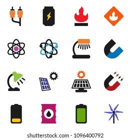 solid vector ixon set - atom vector, table lamp, magnet, enegry drink, flammable, oil barrel, battery, rca, solar panel, windmill